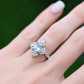 Stella Oval Cut Aquamarine Vintage Engagement Ring in Sterling Silver