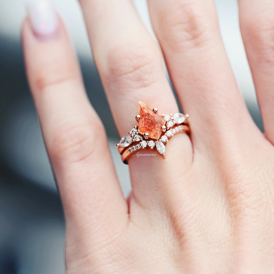 Skye Kite Natural Sunstone Ring Set- 14K Rose Gold Vermeil