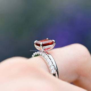 Raspberry Tourmaline Engagement Ring Set- Sterling Silver