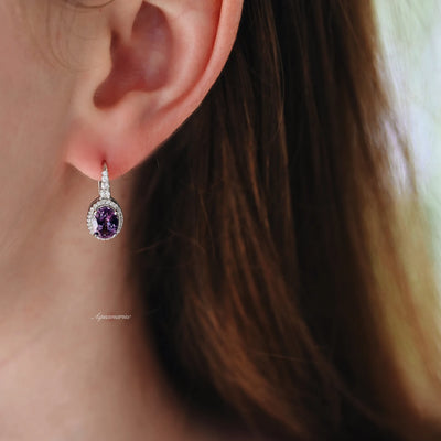 Oval Alexandrite Earrings- Sterling Silver Jewelry- Hypoallergenic/ Waterproof Hoops