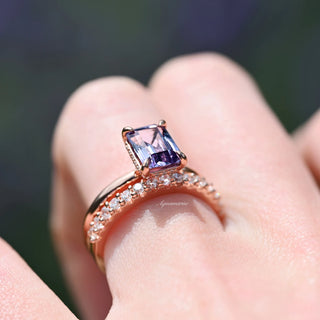 Alexandrite Engagement Ring Set- 14K Rose Gold Vermeil