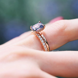 Alexandrite Engagement Ring Set- 14K Rose Gold Vermeil