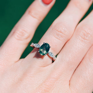 Kylie Art Deco Green Moss Agate Ring- Sterling Silver