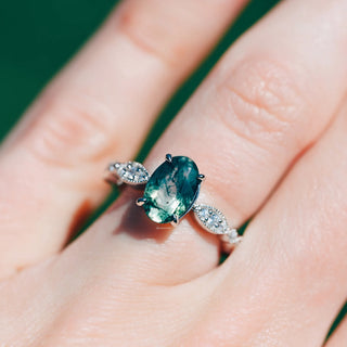 Kylie Art Deco Green Moss Agate Ring- Sterling Silver