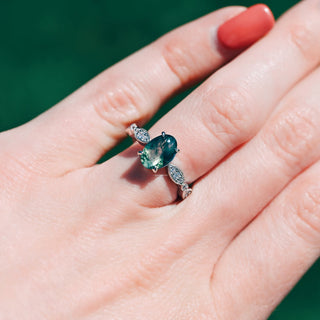 Kylie Art Deco Green Moss Agate Ring- Sterling Silver