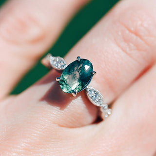 Kylie Art Deco Green Moss Agate Ring- Sterling Silver