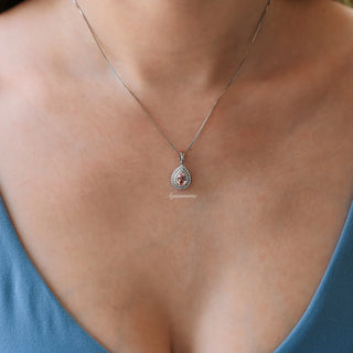 Teardrop Morganite Pendant Necklace in Sterling Silver