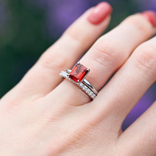 Raspberry Tourmaline Engagement Ring Set- Sterling Silver