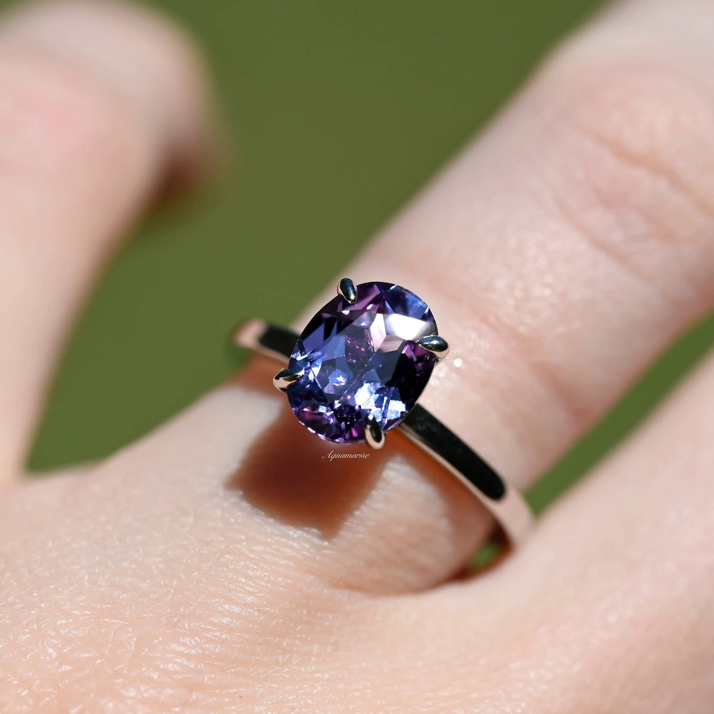 Solitaire Alexandrite Ring- 2ct Oval Cut Engagement Rings for Women