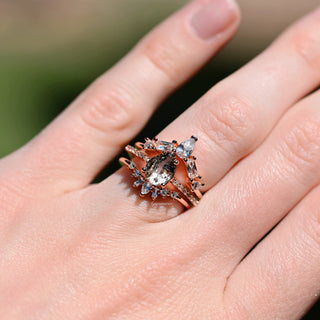Galaxy Raw Salt & Pepper (Herkimer) Diamond Ring Set- 14K Rose Gold Vermeil