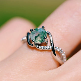Entwined Green Moss Agate Ring- Sterling Silver