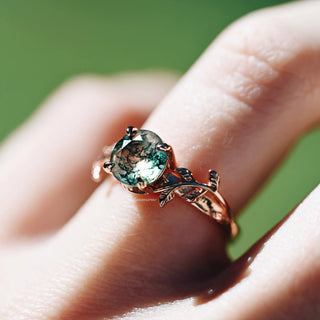 Natural Moss Agate Leaf Ring- 14K Rose Gold Vermeil