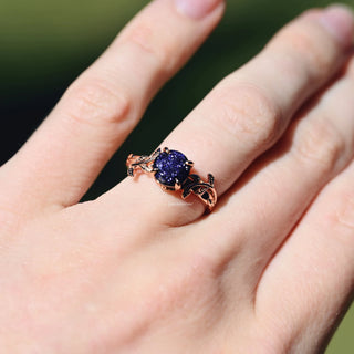 Galaxy Sandstone (Starry Night) Leaf Ring- 14K Rose Gold Vermeil