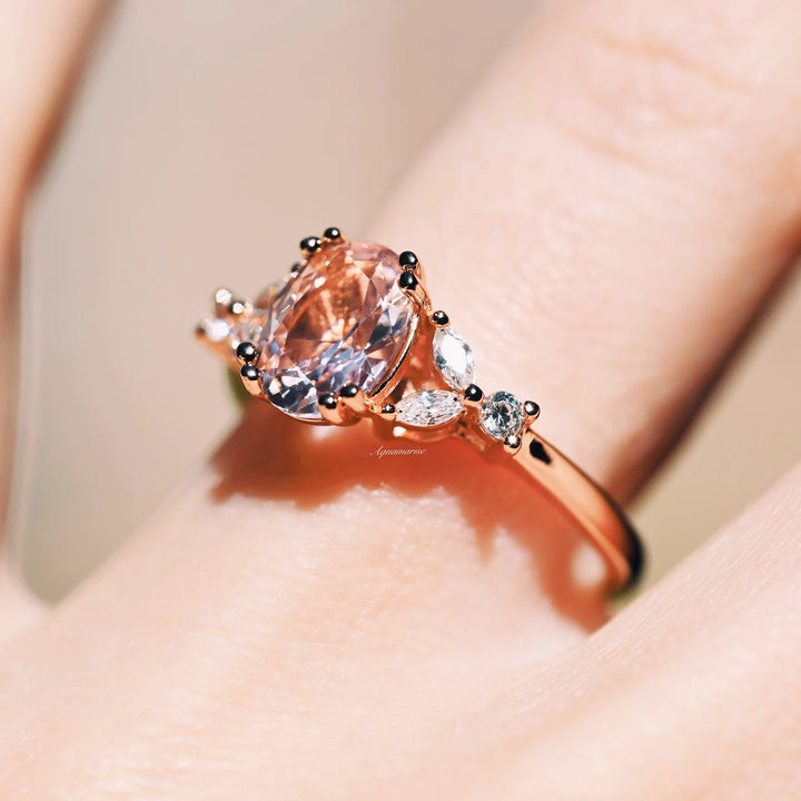 Oval Morganite Ring- 14K Rose Gold Vermeil