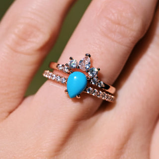 Natural Turquoise Ring Set- 14K Rose Gold Vermeil