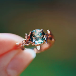 Natural Moss Agate Leaf Ring- 14K Rose Gold Vermeil