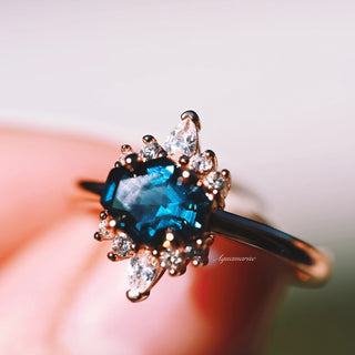 Hexagon London Blue Topaz Ring- 14K Rose Gold Vermeil