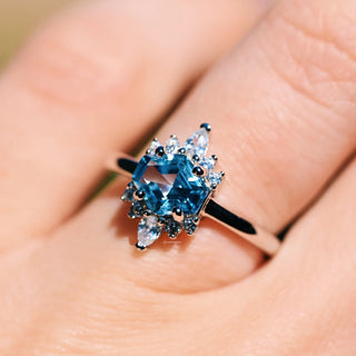 Hexagon Aquamarine Ring- Sterling Silver
