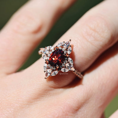 Stella Natural Garnet Ring- Red Garnet Engagement Ring For Women