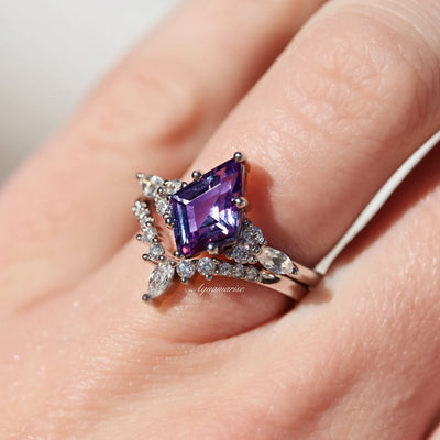 Skye Alexandrite & Moonstone Ring Set- Sterling Silver Kite Engagement Rings For Women