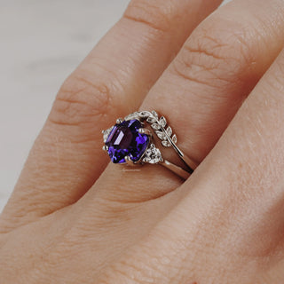 Hexagon Tanzanite Leaf Ring Set in Sterling Silver