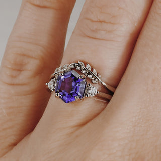 Hexagon Tanzanite Leaf Ring Set in Sterling Silver