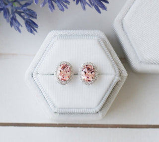 Iris Oval Morganite Stud Earrings in Sterling Silver