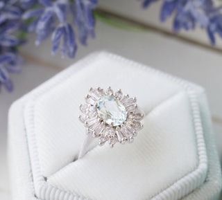 Victoria Art deco Aquamarine Ring- 14K White Gold