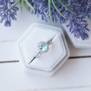 Iris Oval Aquamarine Engagement Ring in 14K White Gold