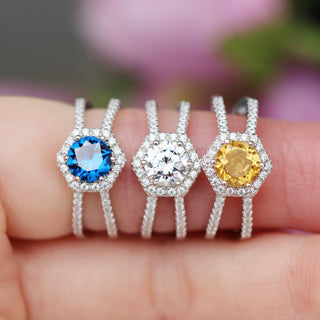 Hexagon Split Shank Natural Citrine Ring in Sterling Silver