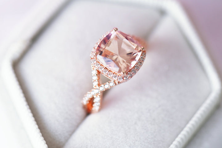 Flair Cushion Cut Morganite Ring - 14K Rose Gold Vermeil