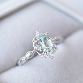 Vintage Aquamarine Engagement Ring in 14K White Gold