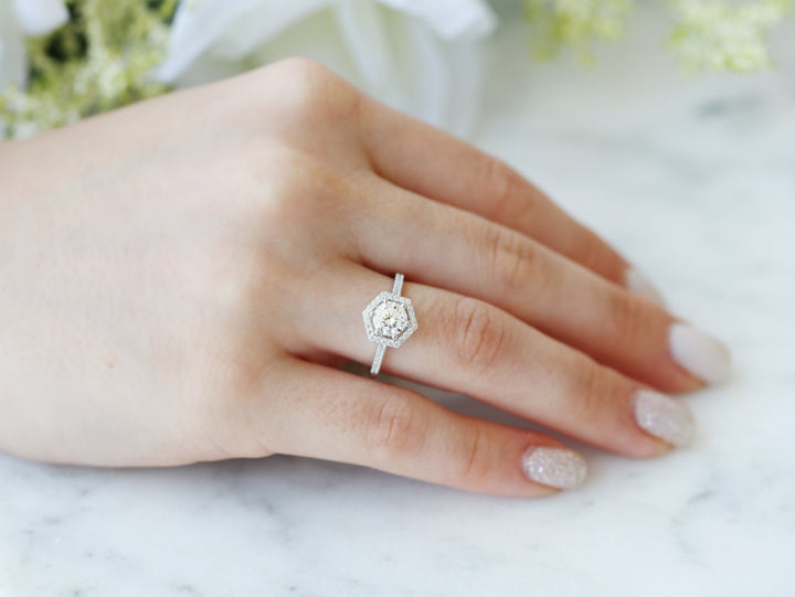 Isabelle Hexagon Engagement Ring- 10K/14K/18K White Gold