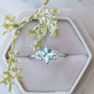 Ellie Princess Cut Lab-Grown Blue Diamond Engagement Ring in 14K White Gold (IGI Certified)