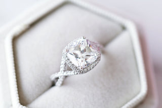 Flair Cushion Cut Simulated Diamond Engagement Ring in Sterling Silver