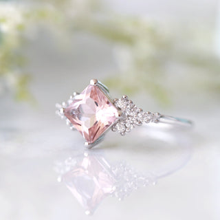 Ellie Princess Cut Morganite Engagement Ring in Sterling Silver
