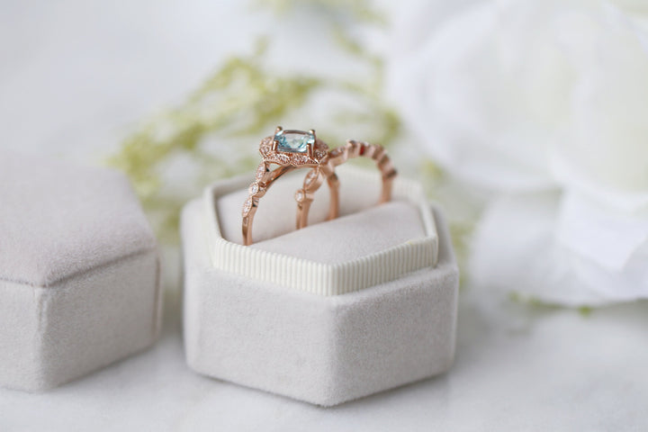 Luxe Aquamarine Engagement Ring- 10K/14K/18K Solid Rose Gold