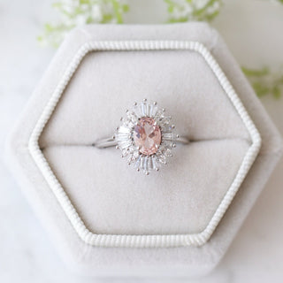 Victoria Art Deco Morganite Engagement Ring in 14K White Gold