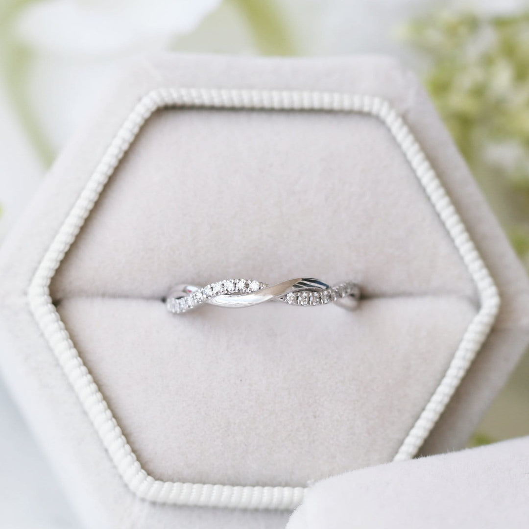 Petite Twisted Vine Diamond Wedding Band- 10K 14K 18K White Gold or Platinum