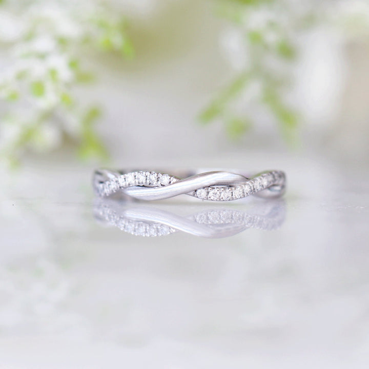 Petite Twisted Vine Diamond Wedding Band- 10K 14K 18K White Gold or Platinum