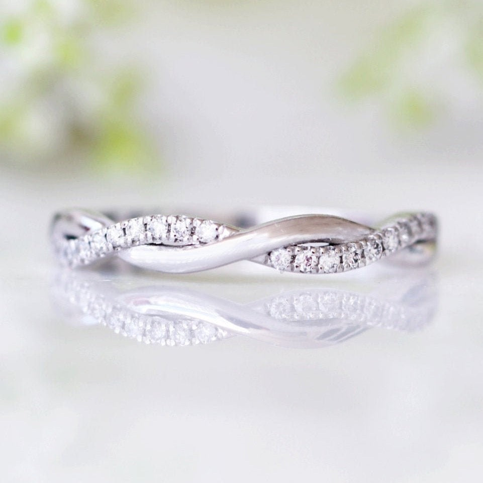 Petite Twisted Vine Diamond Wedding Band- 10K 14K 18K White Gold or Platinum