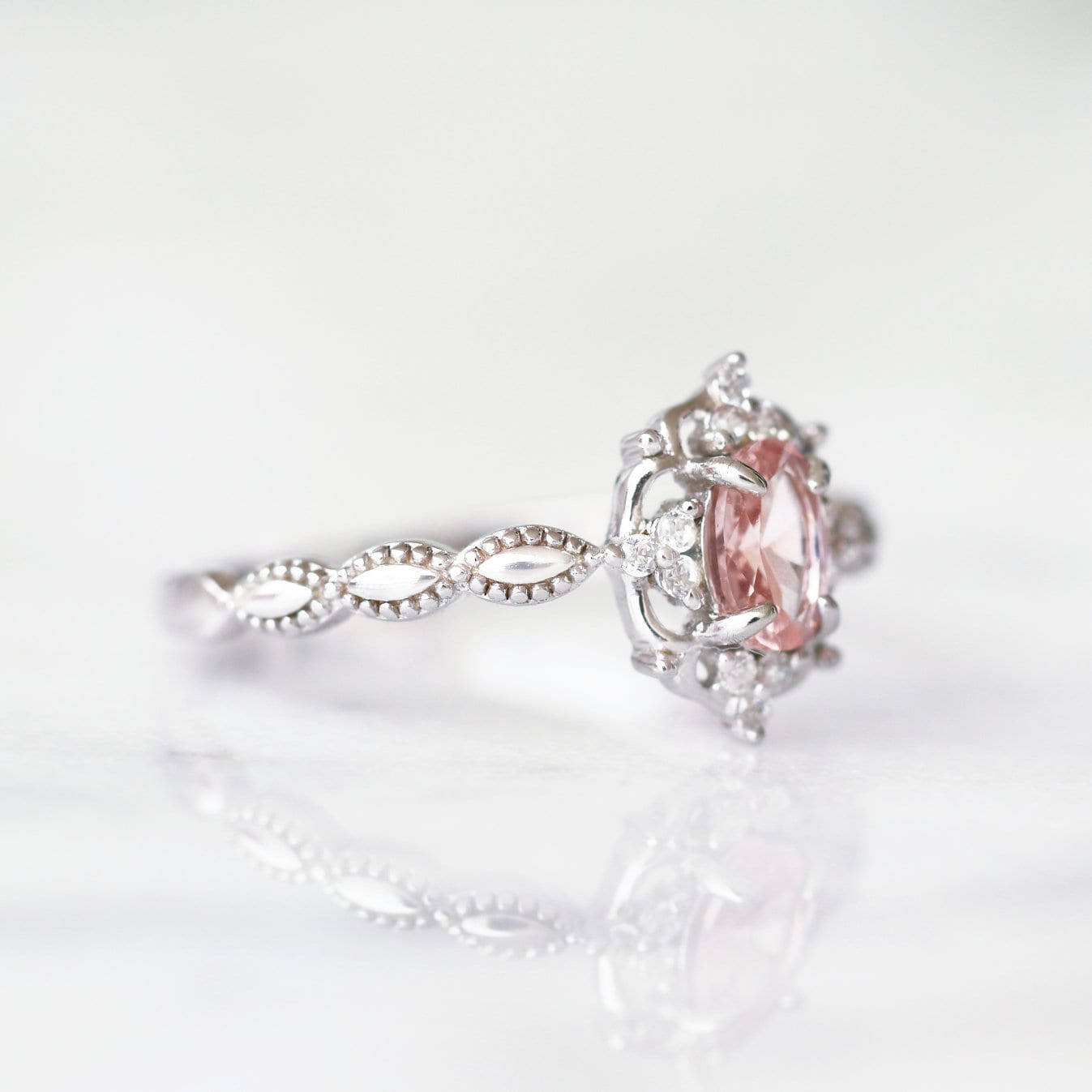Claire Morganite Ring- Sterling Silver