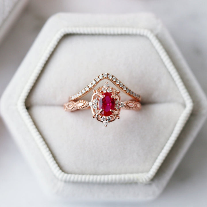 Claire Vintage Ruby Engagement Ring- 14K Solid Rose Gold