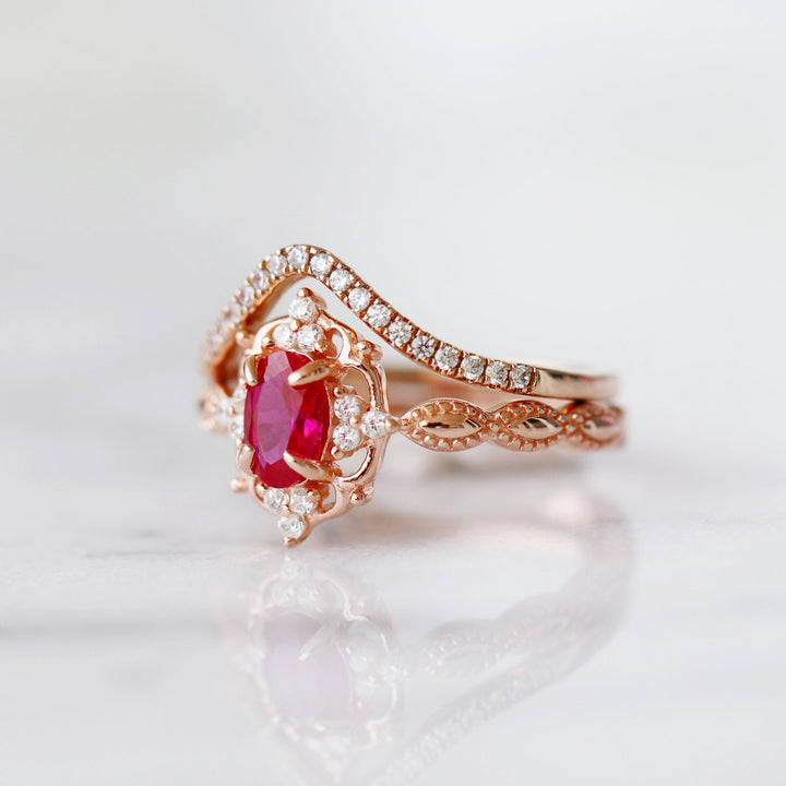 Claire Vintage Ruby Engagement Ring- 14K Solid Rose Gold