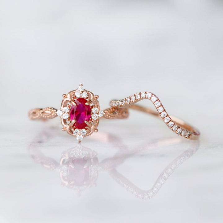 Claire Vintage Ruby Engagement Ring- 14K Solid Rose Gold