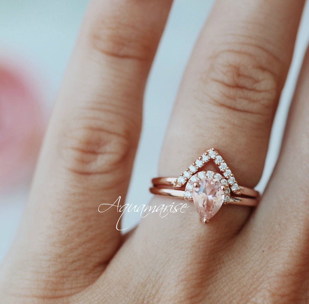 Aria Morganite Ring Set- 14K Rose Gold Vermeil