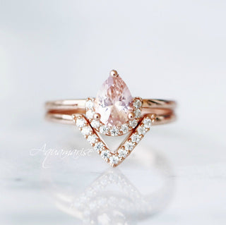 Aria Morganite Ring Set- 14K Rose Gold Vermeil