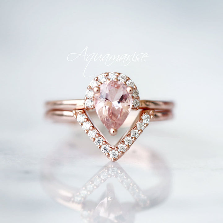 Aria Morganite Ring Set- 14K Rose Gold Vermeil