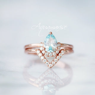 Aria Aquamarine Ring Set- 14K Rose Gold Vermeil