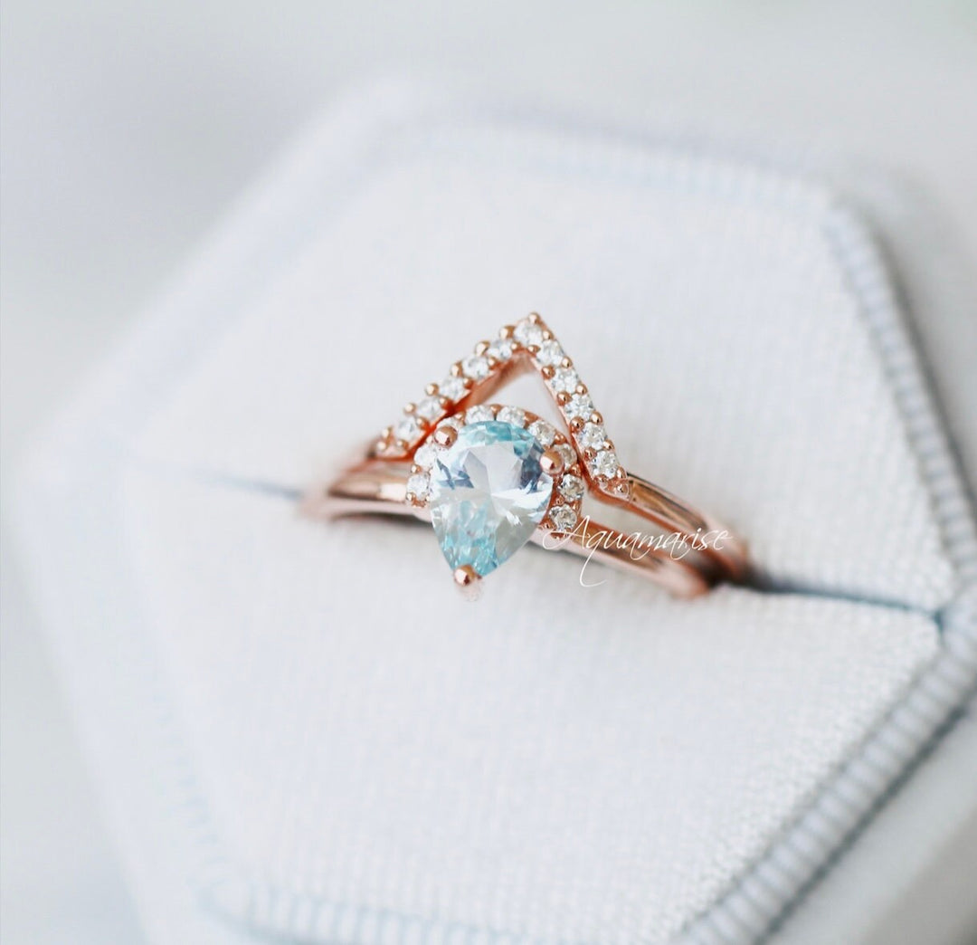 Aria Aquamarine Ring Set- 14K Rose Gold Vermeil